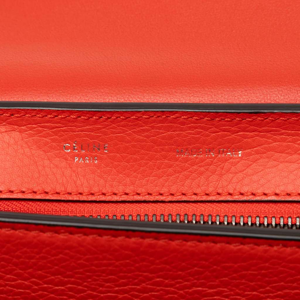 Celine Medium Drummed Calfskin and Suede Trapeze Satchel Orange Leather Good condition - Box View