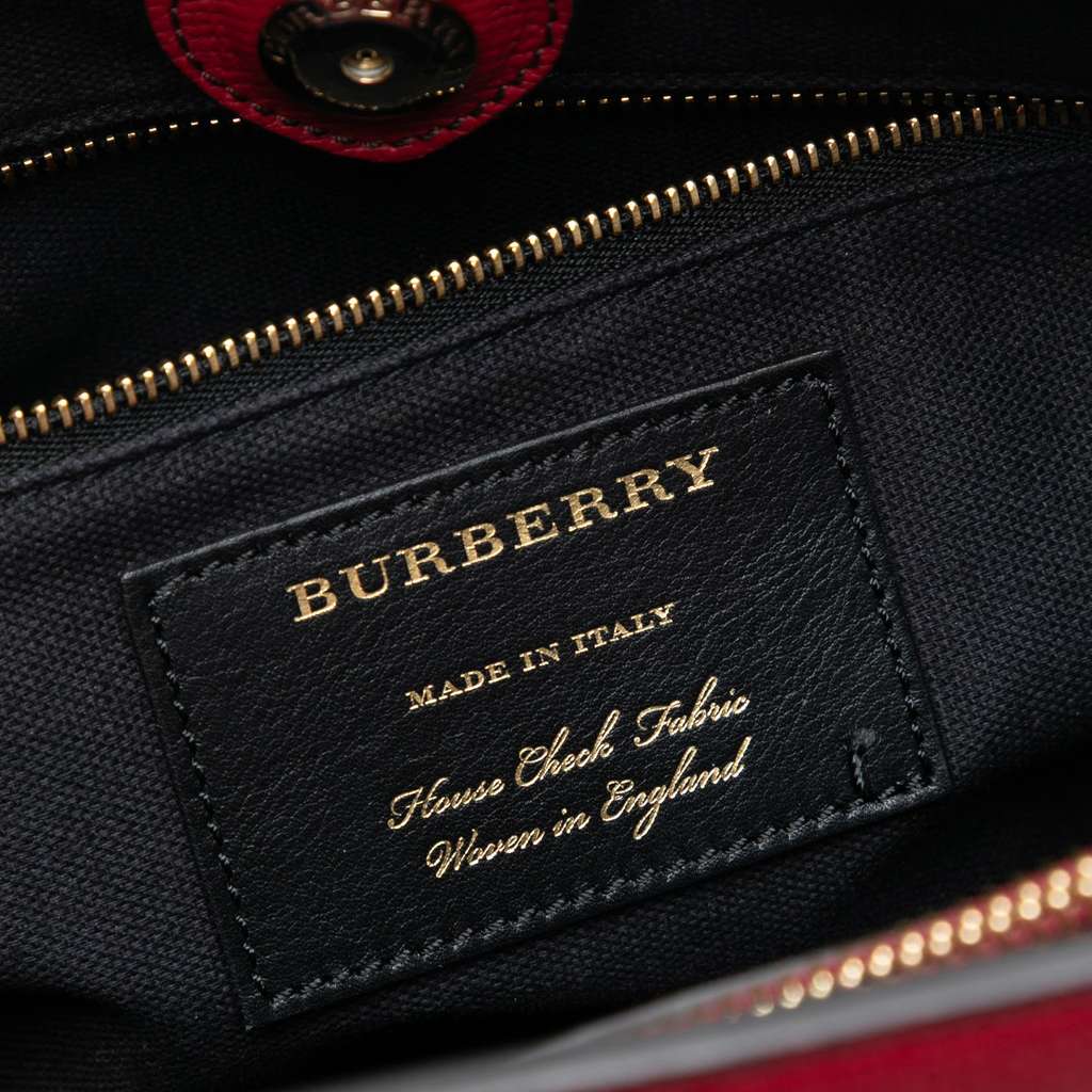Burberry Medium Leather and House Check Banner Satchel Red Leather Good condition - Box View