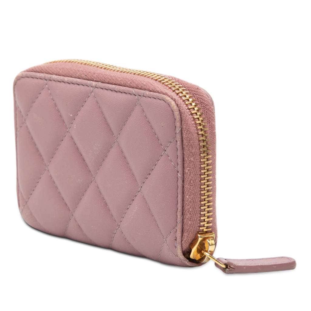 Chanel CC Quilted Lambskin Coin Pouch Pink Leather Good condition - Back View