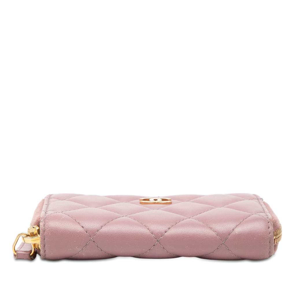 Chanel CC Quilted Lambskin Coin Pouch Pink Leather Good condition - Inside View