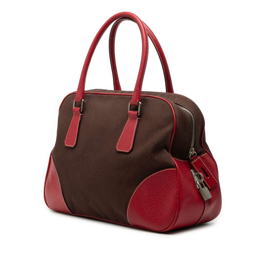 Prada Cinghiale Trimmed Canvas Canapa Bauletto Bag Brown Canvas Good condition - Back View