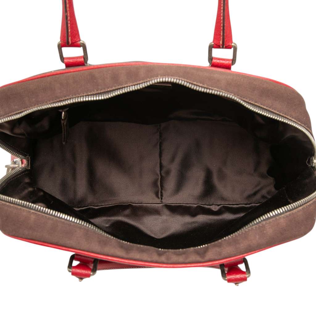 Prada Cinghiale Trimmed Canvas Canapa Bauletto Bag Brown Canvas Good condition - Model View