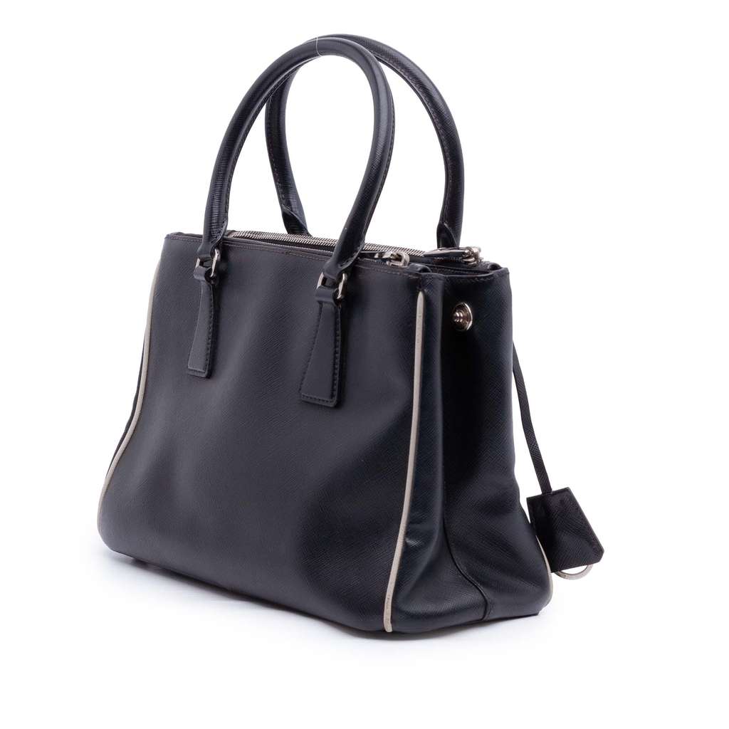 Prada Small Bicolor Saffiano Lux Galleria Double Zip Satchel Black Leather Good condition - Back View