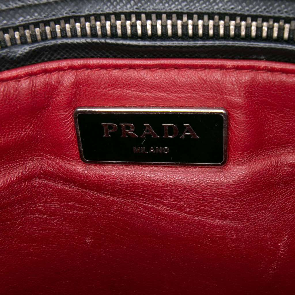 Prada Small Bicolor Saffiano Lux Galleria Double Zip Satchel Black Leather Good condition - Box View