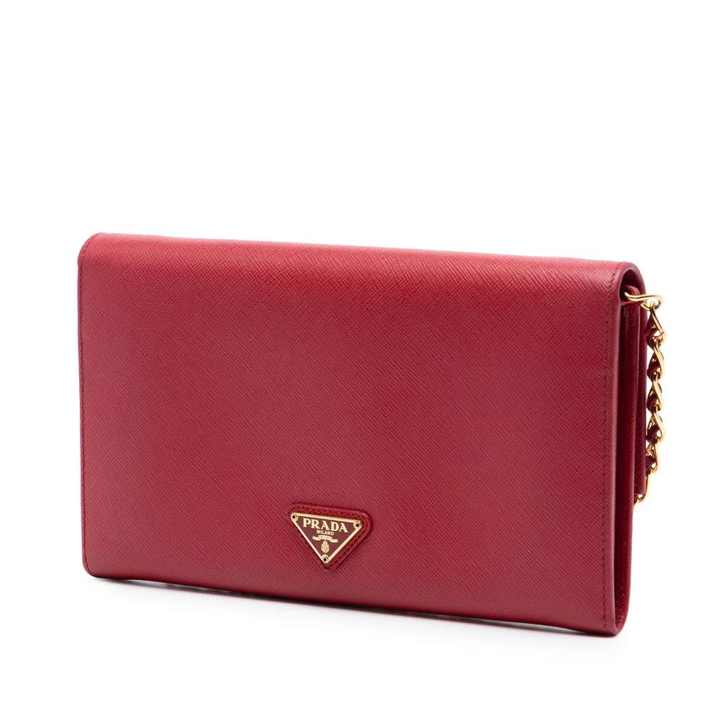 Prada Saffiano Heart Wallet On Chain Red Leather Good condition - Back View