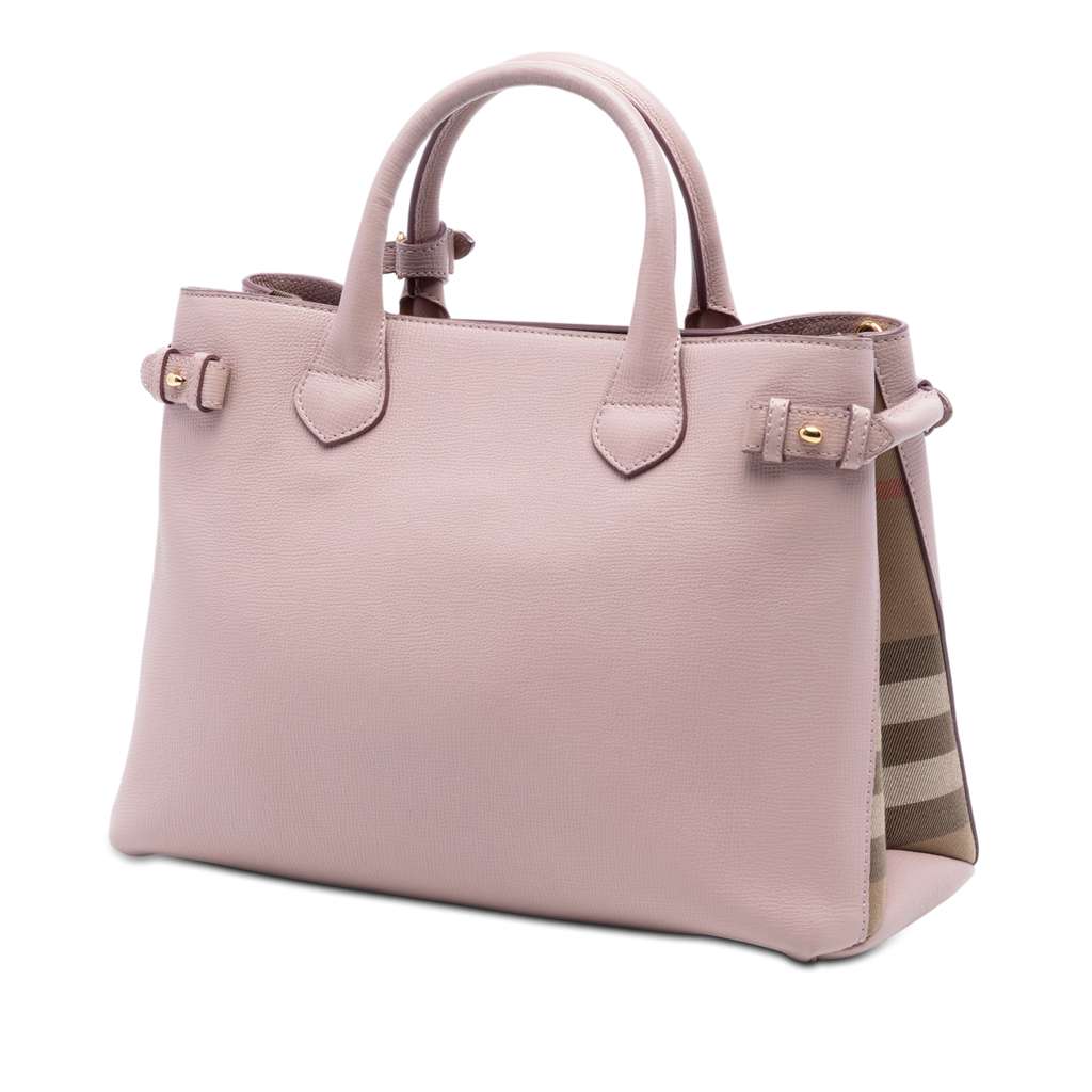Burberry Medium Leather and House Check Banner Satchel Pink Leather Good condition - Back View