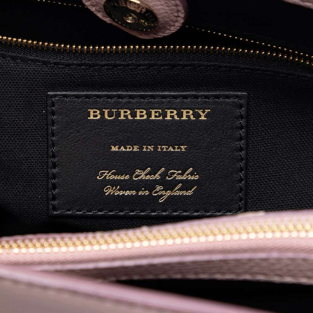Burberry Medium Leather and House Check Banner Satchel Pink Leather Good condition - Box View