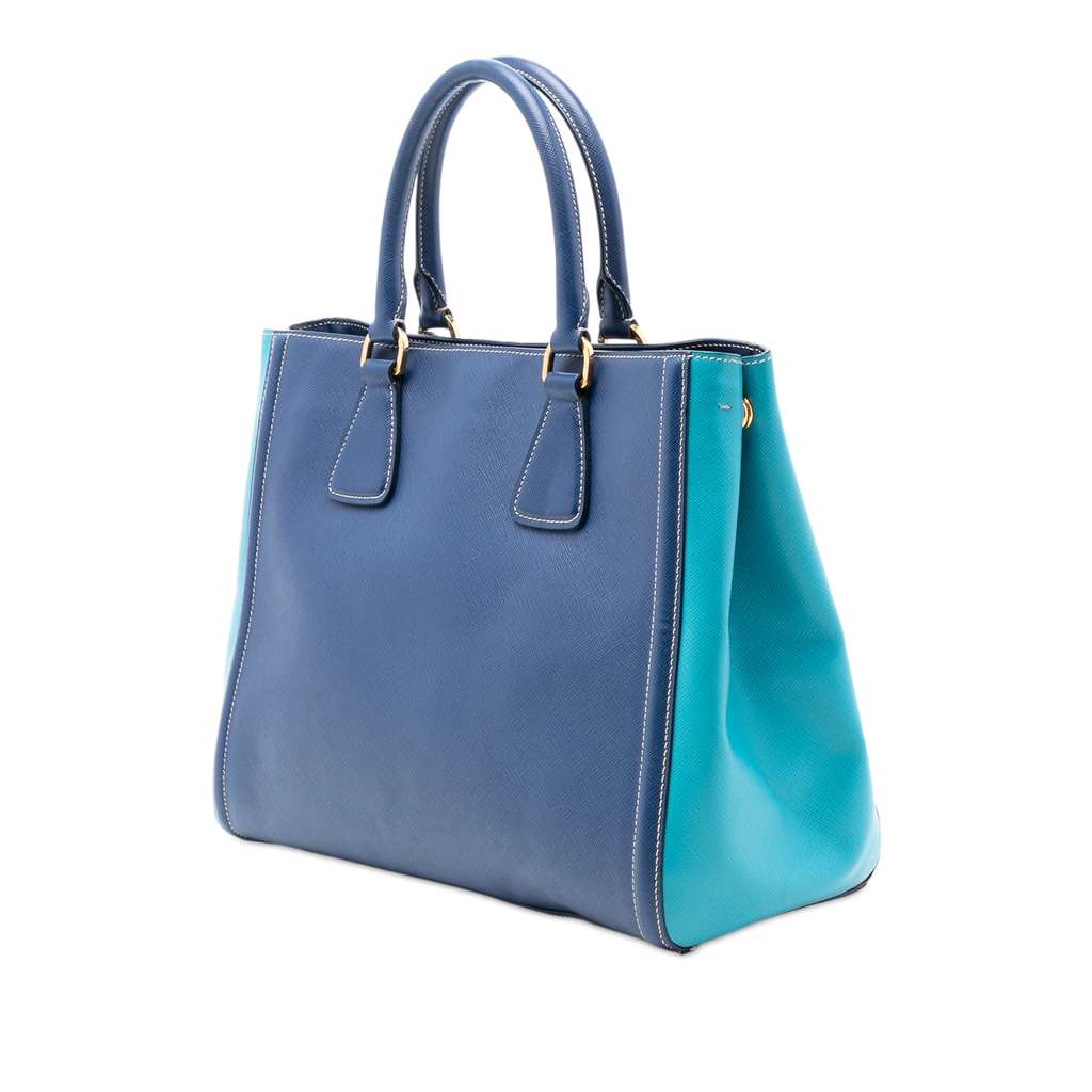 Prada Medium Bicolor Saffiano Lux Galleria Satchel Blue Leather Good condition - Back View