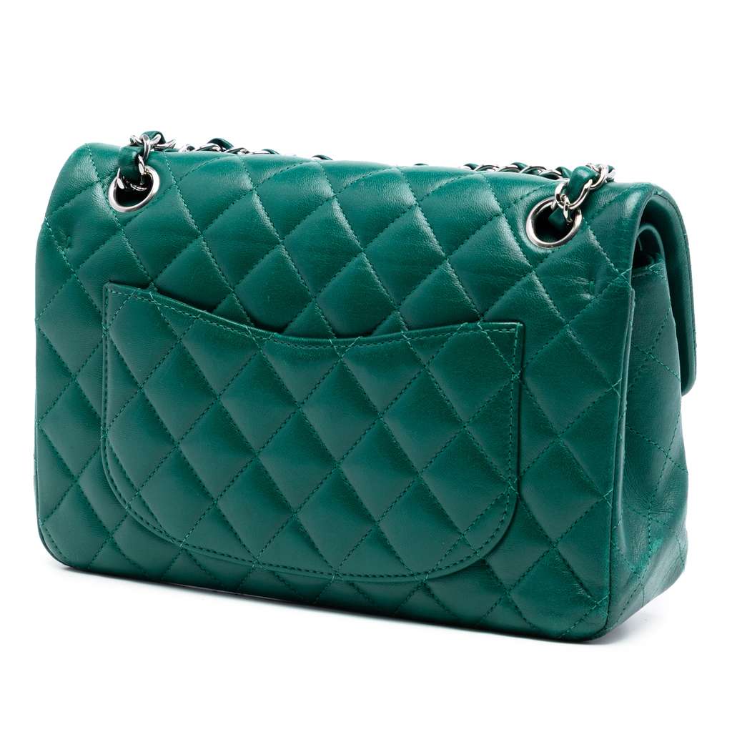 Chanel Small Classic Lambskin Double Flap Green Leather Good condition - Back View