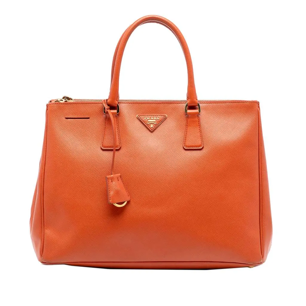 Prada Medium Saffiano Lux Galleria Double Zip Satchel Orange Leather Very good - Front View
