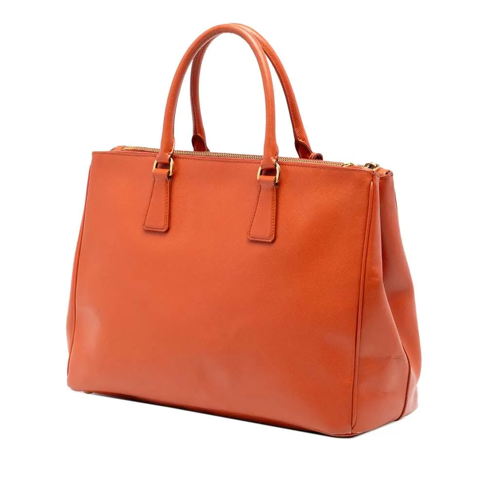 Prada Medium Saffiano Lux Galleria Double Zip Satchel Orange Leather Very good - Back View