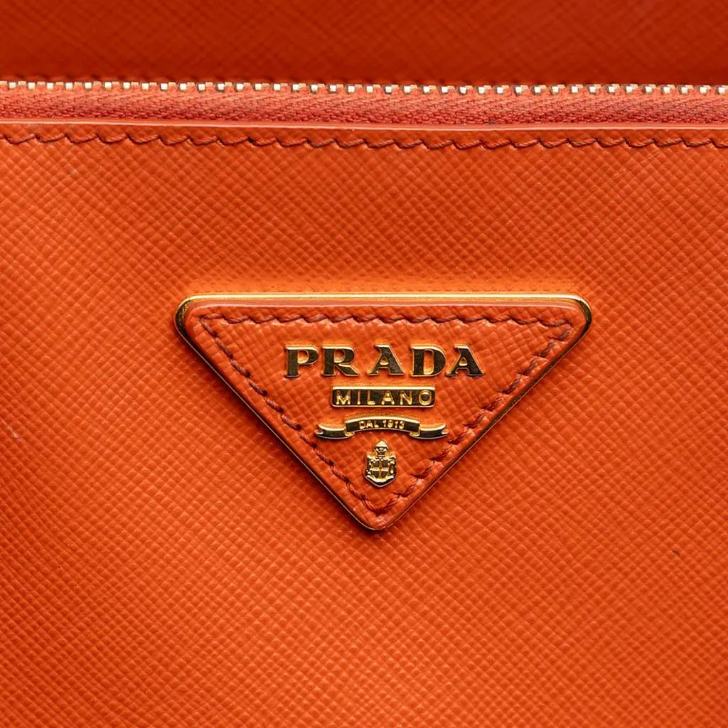 Prada Medium Saffiano Lux Galleria Double Zip Satchel Orange Leather Very good - Box View
