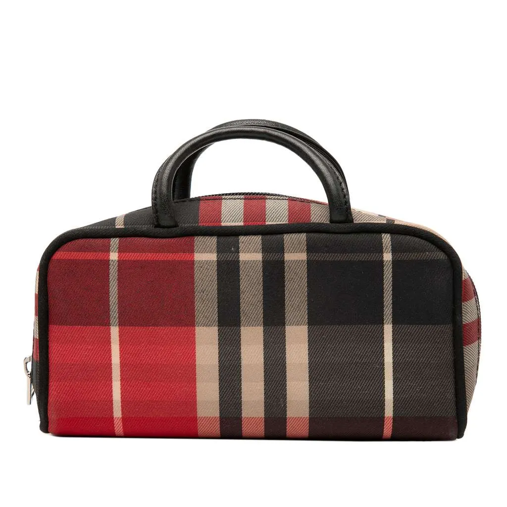 Burberry Mini Exploded Check Canvas Handbag Red Canvas Good - Front View