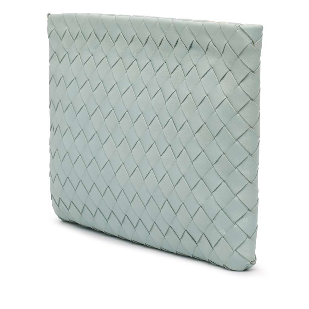 Bottega Veneta Medium Nappa Intrecciato Flat Pouch Blue Leather Good condition - Back View
