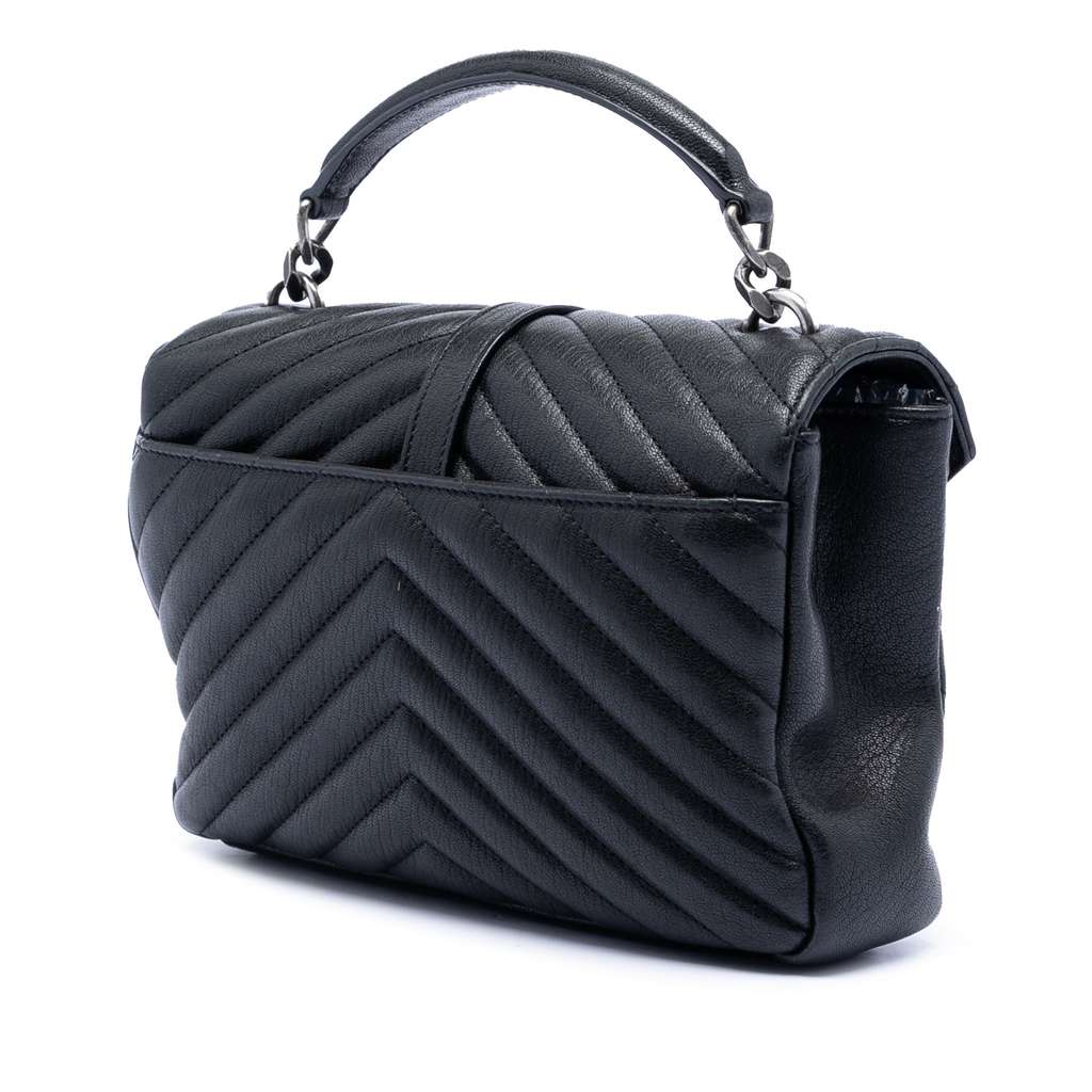 Saint Laurent Medium Chevron Sheepskin Monogram College Satchel Black Leather Good condition - Back View