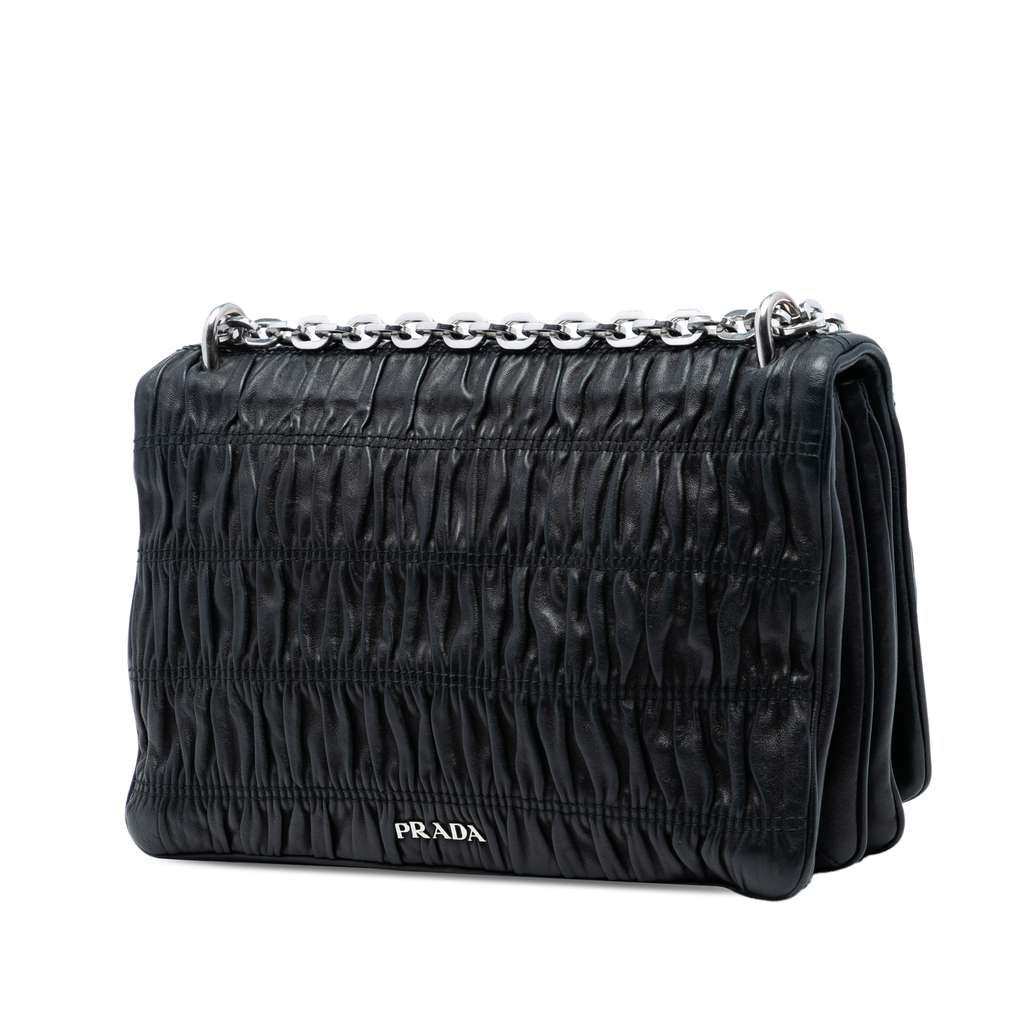 Prada Nappa Gaufre Shoulder Bag Black Leather Good condition - Back View