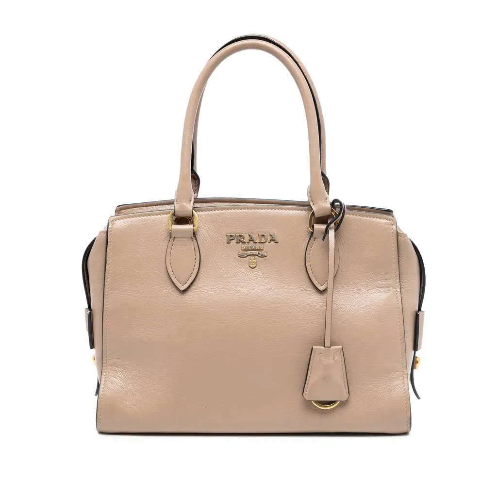 Prada Small City Calf Trimmed Saffiano Top Handle Bag Brown Leather Very good - Front View