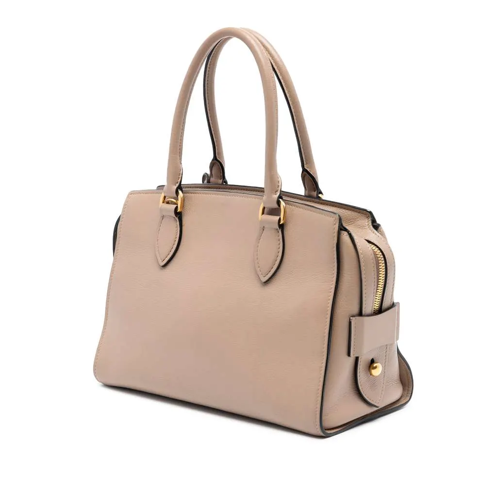 Prada Small City Calf Trimmed Saffiano Top Handle Bag Brown Leather Very good - Back View