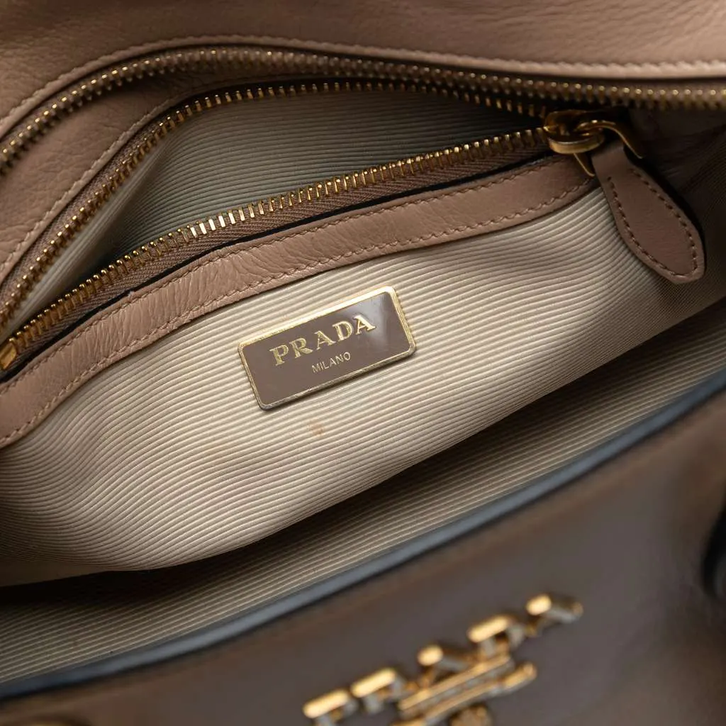 Prada Small City Calf Trimmed Saffiano Top Handle Bag Brown Leather Very good - Box View