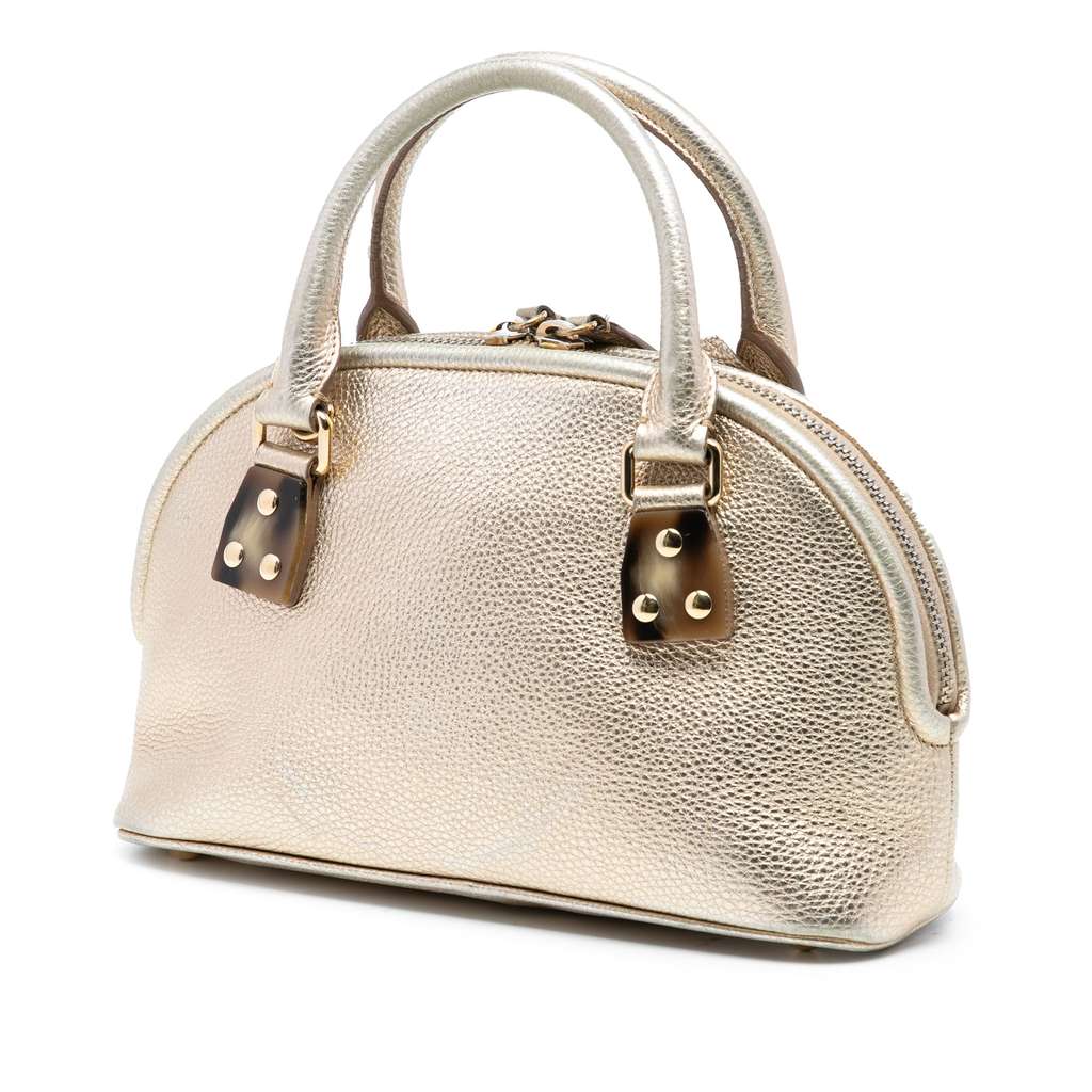 Burberry Small Grained Calfskin Bloomsbury Top Handle Bag Gold Leather Good condition - Back View