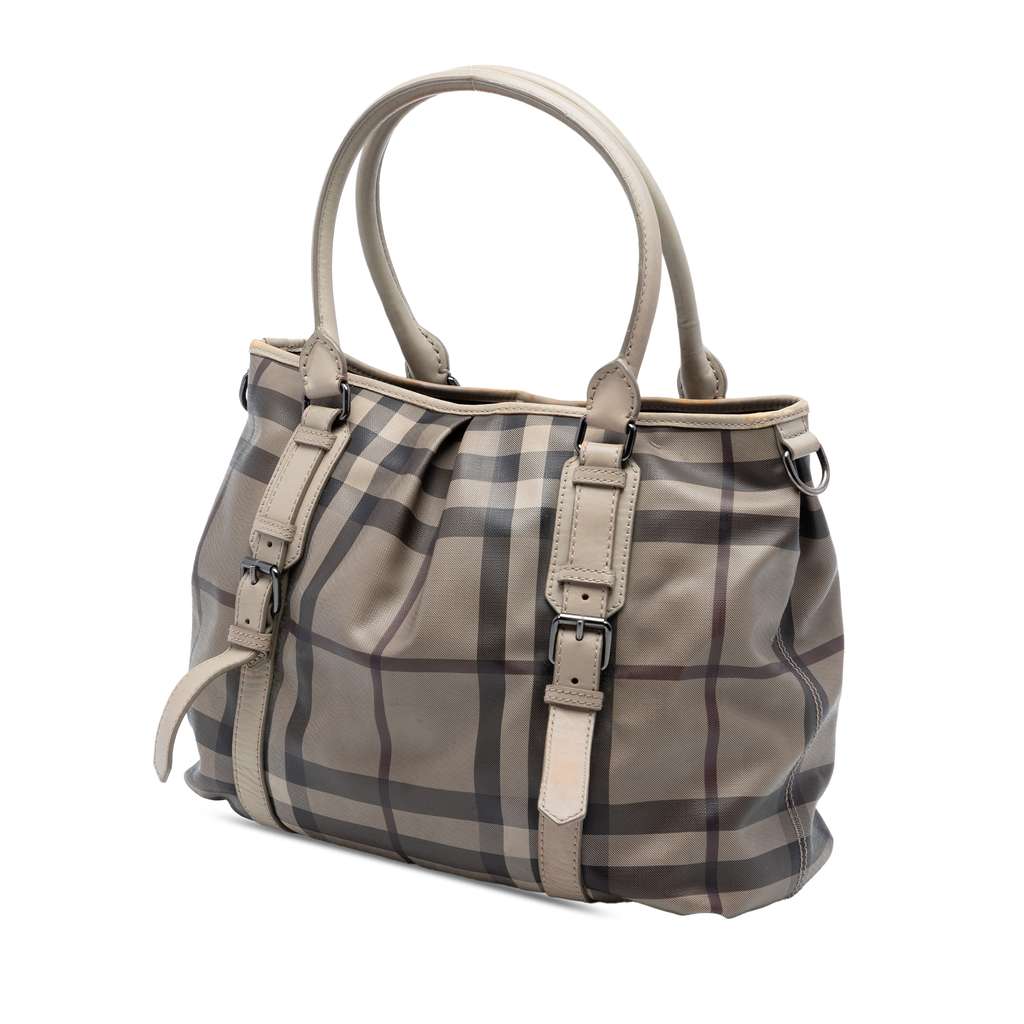 Burberry Smoke Check Coated Canvas Northfield Satchel Grey Canvas Good condition - Back View
