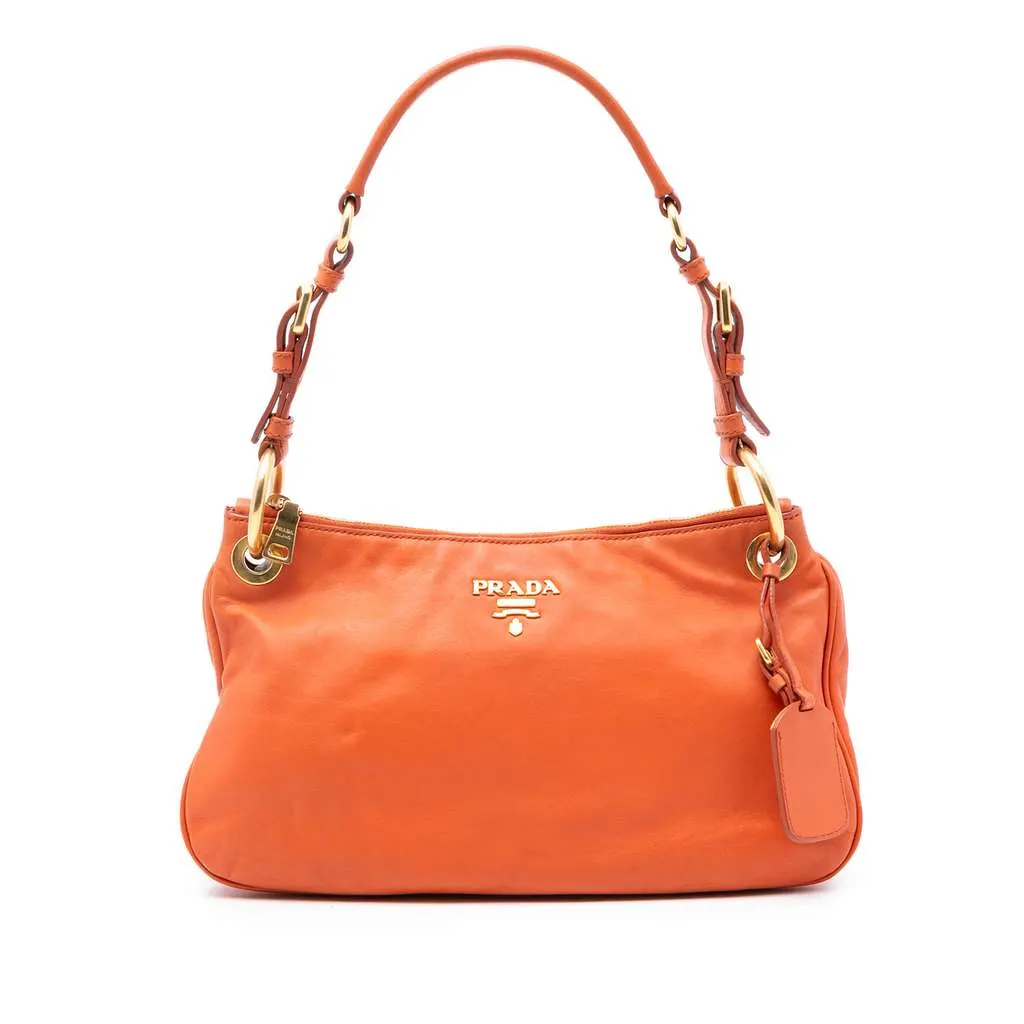 Prada Vitello Phenix Shoulder Bag Orange Leather Very good - Front View
