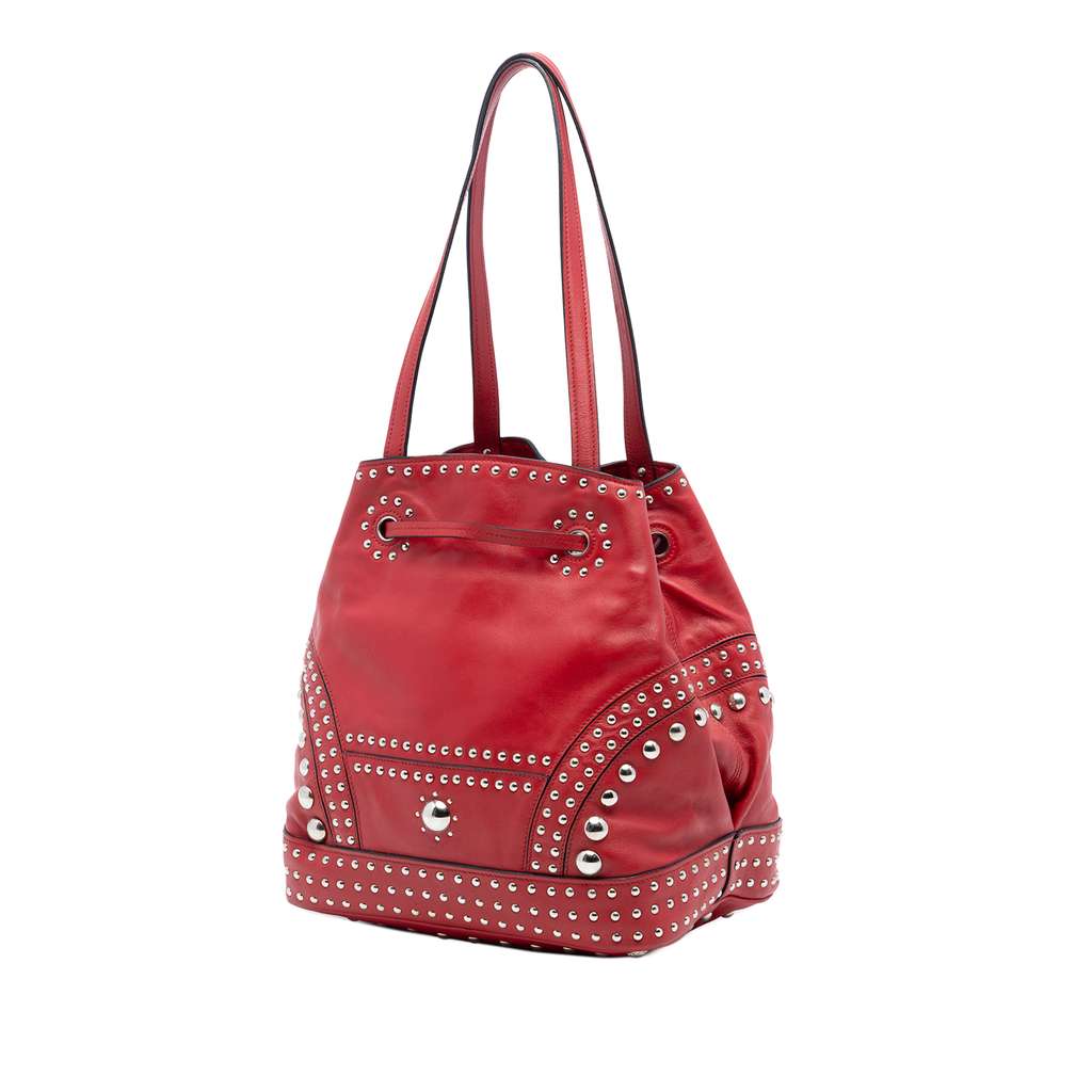 Prada Large Studded Leather Bucket Bag Red Leather Good condition - Back View