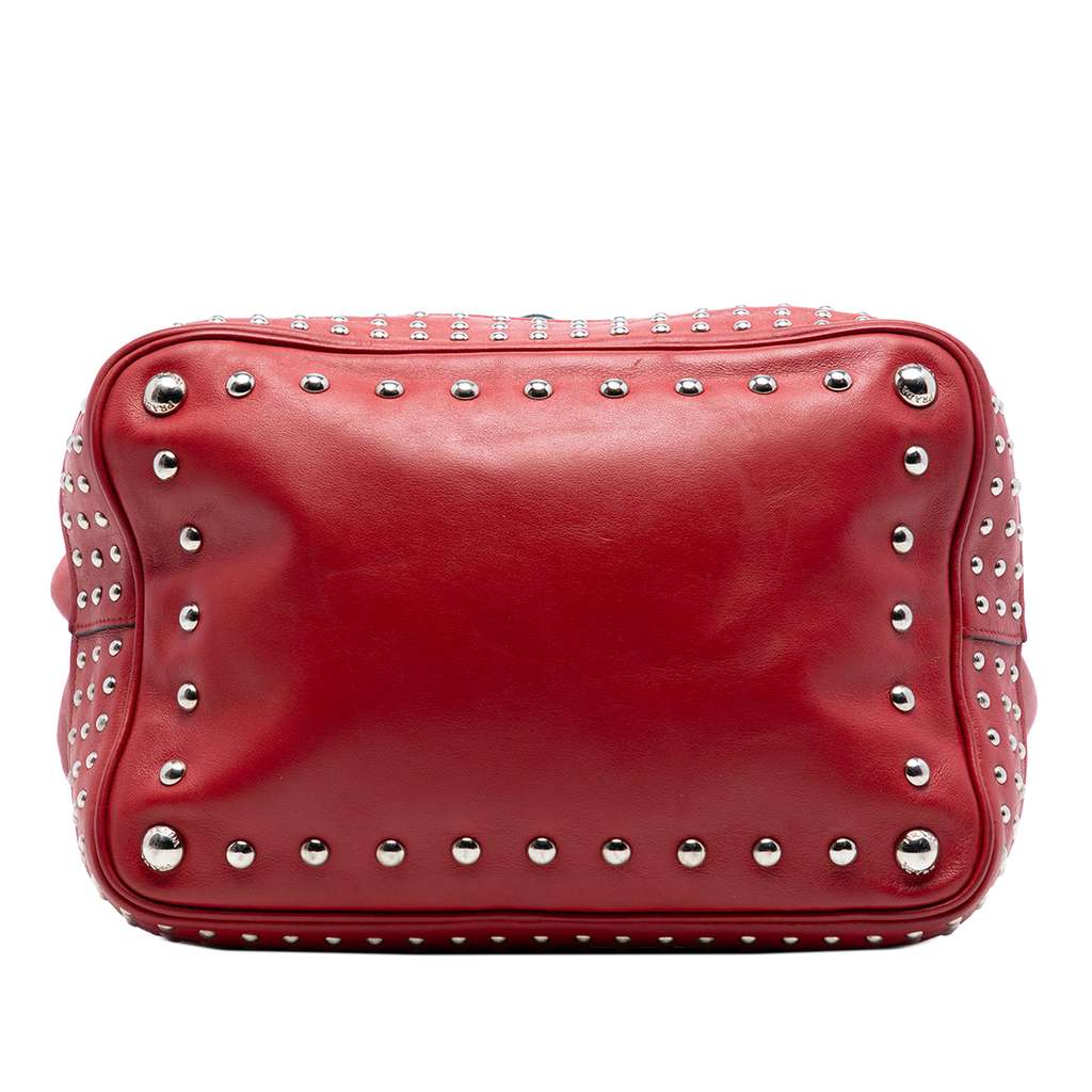 Prada Large Studded Leather Bucket Bag Red Leather Good condition - Inside View