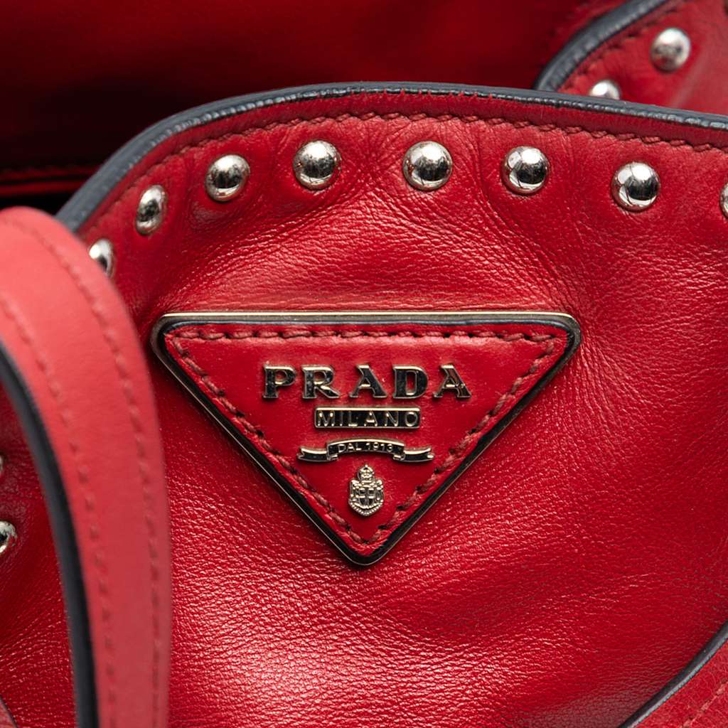 Prada Large Studded Leather Bucket Bag Red Leather Good condition - Box View