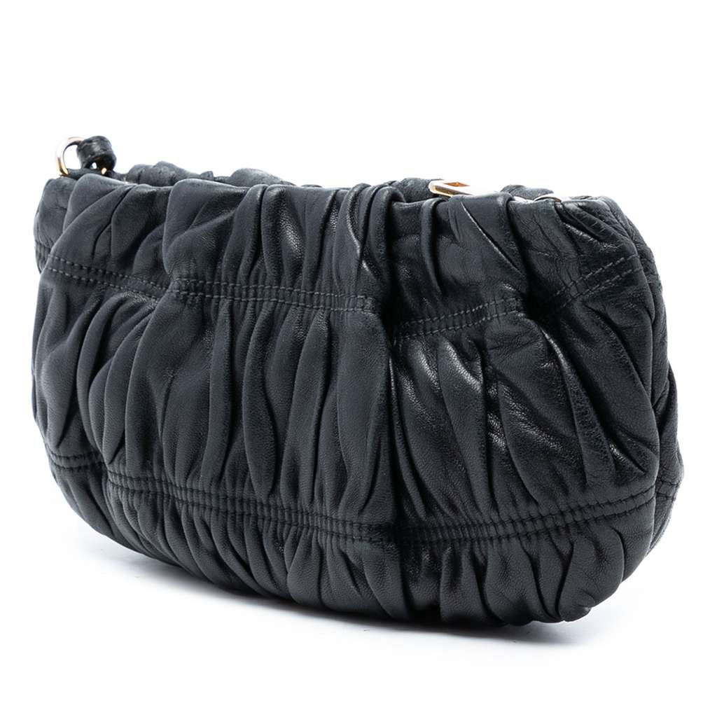 Prada Nappa Gaufre Wristlet Clutch Black Leather Good condition - Back View