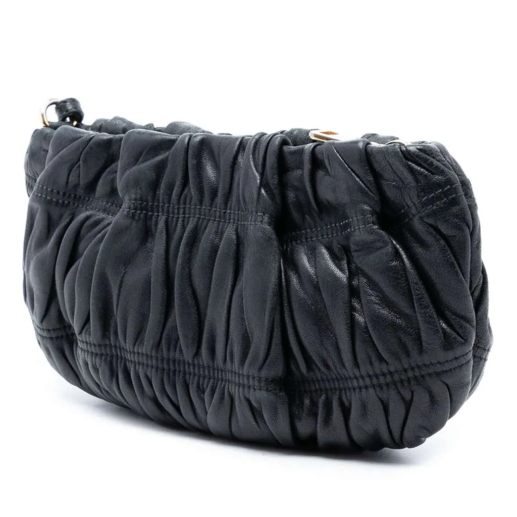 Prada Nappa Gaufre Wristlet Clutch Black Leather Very good - Back View