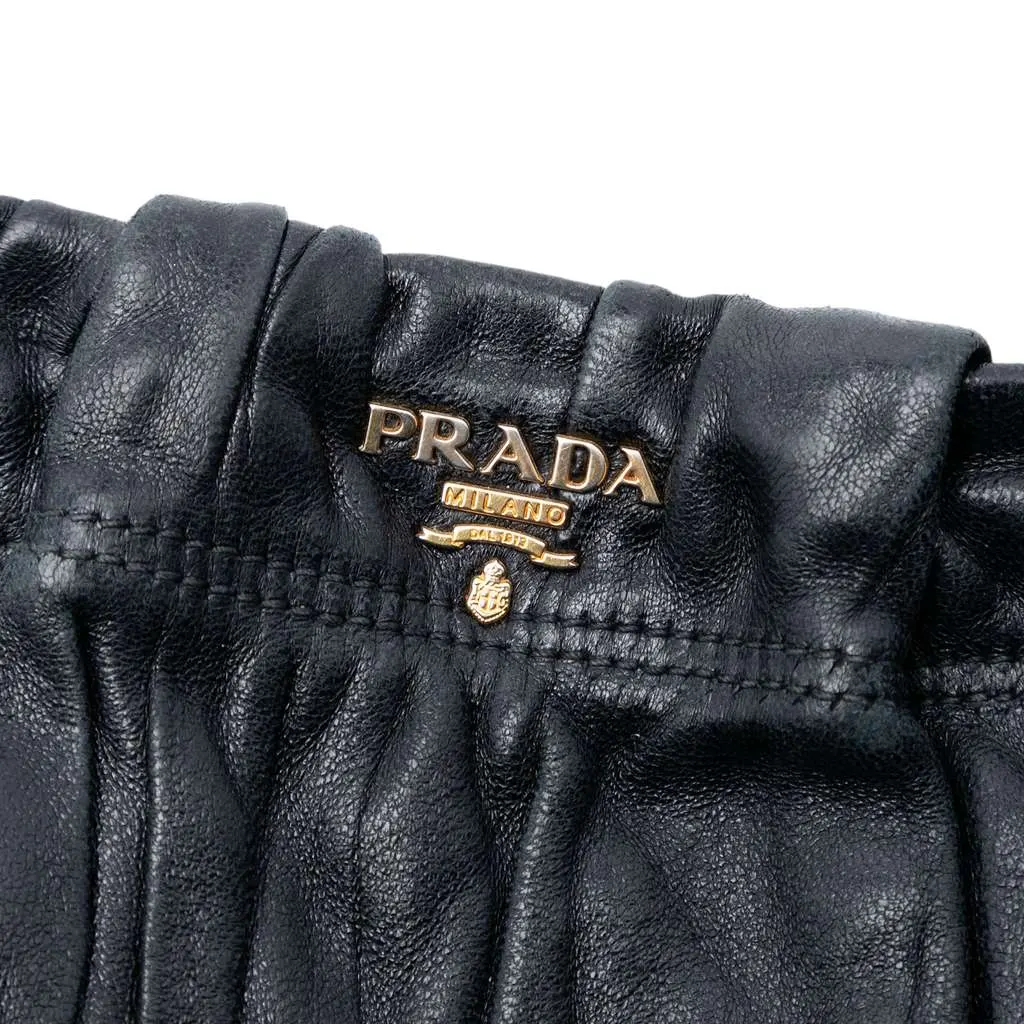 Prada Nappa Gaufre Wristlet Clutch Black Leather Very good - Box View