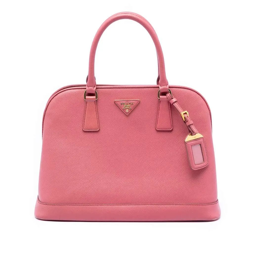 Prada Medium Saffiano Lux Open Promenade Satchel Pink Leather Good - Front View
