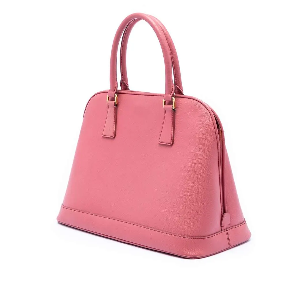 Prada Medium Saffiano Lux Open Promenade Satchel Pink Leather Good - Back View
