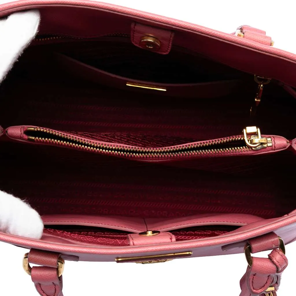Prada Medium Saffiano Lux Open Promenade Satchel Pink Leather Good - Model View