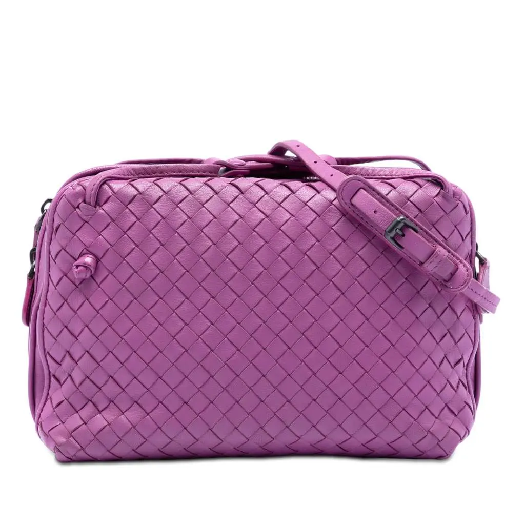 Bottega Veneta Nappa Intrecciato Nodini Double Zip Crossbody Purple Leather Very good - Front View