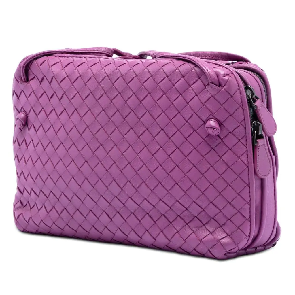 Bottega Veneta Nappa Intrecciato Nodini Double Zip Crossbody Purple Leather Very good - Back View