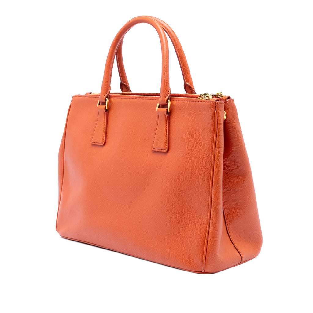 Prada Medium Saffiano Lux Galleria Double Zip Satchel Orange Leather Good condition - Back View