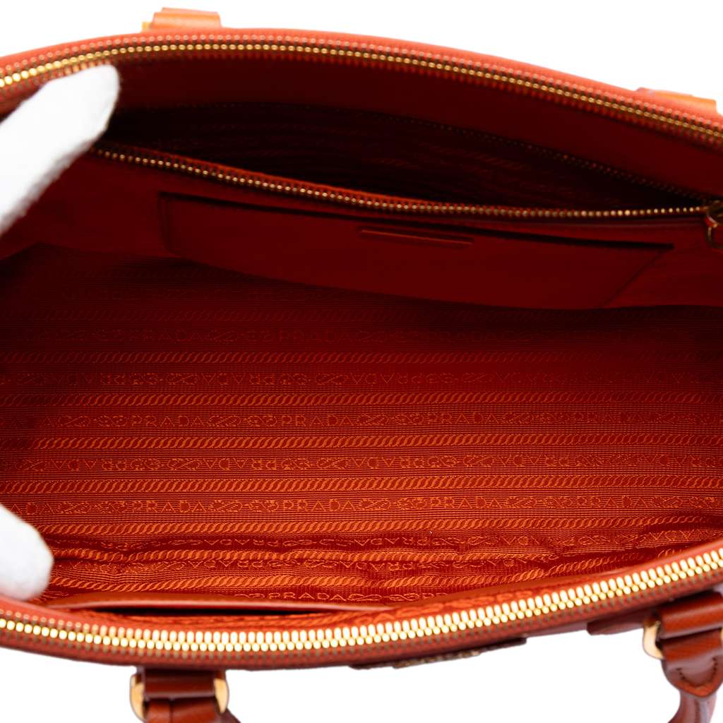 Prada Medium Saffiano Lux Galleria Double Zip Satchel Orange Leather Good condition - Model View