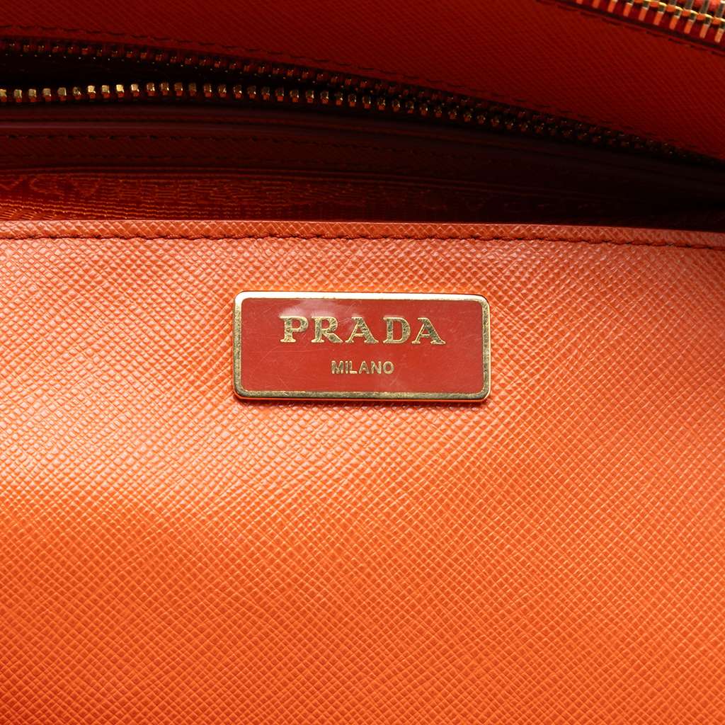 Prada Medium Saffiano Lux Galleria Double Zip Satchel Orange Leather Good condition - Box View