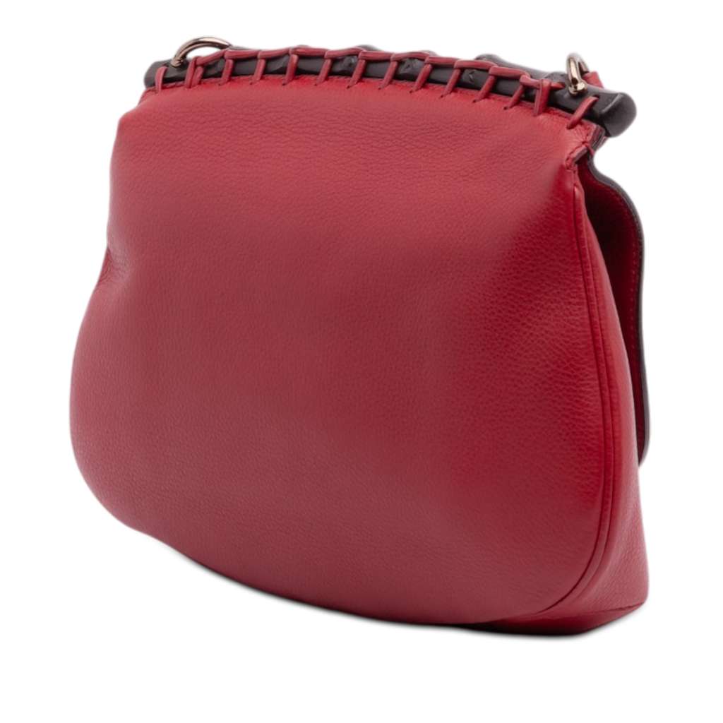 Gucci Medium Leather Bamboo Nouveau Fringe Crossbody Red Leather Good condition - Back View