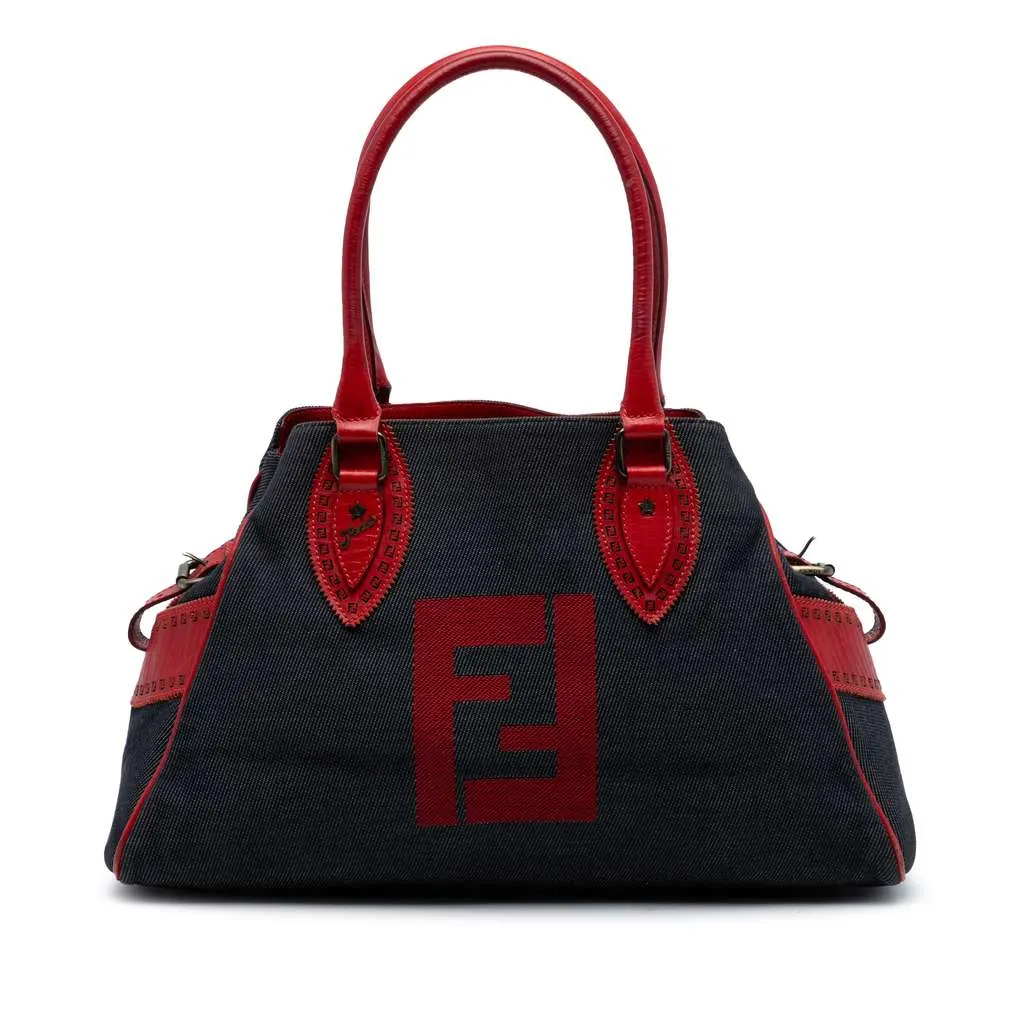 Fendi Denim Etniko Du Jour Handbag Blue Denim Very good - Front View