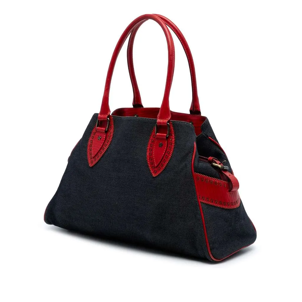 Fendi Denim Etniko Du Jour Handbag Blue Denim Very good - Back View