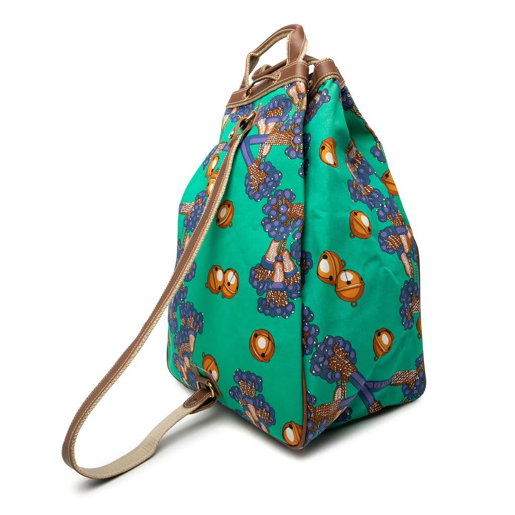 Loewe Coleccion Jerez Printed Canvas Travel Backpack Green Canvas Good condition - Back View