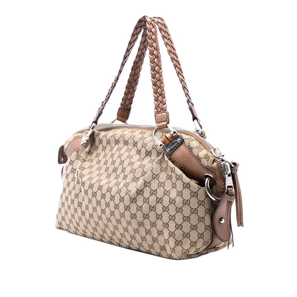 Gucci Medium GG Canvas Bamboo Bar Tote Brown Canvas Good condition - Back View