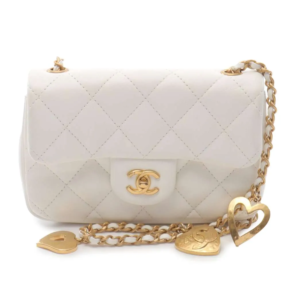 Chanel Mini Rectangular Quilted Lambskin Heart Charms Flap White Leather Very good - Front View