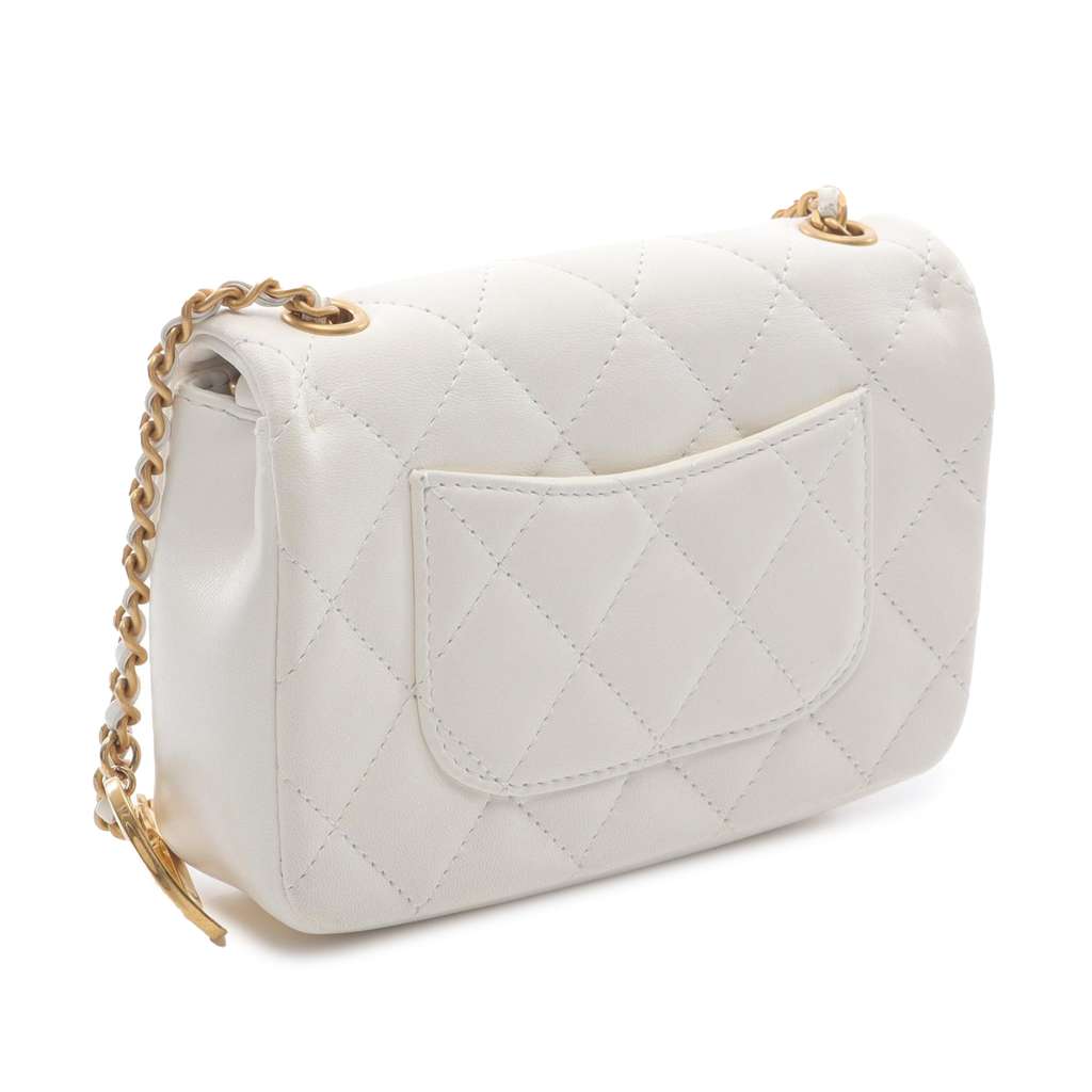 Chanel Mini Rectangular Quilted Lambskin Heart Charms Flap White Leather Good condition - Back View