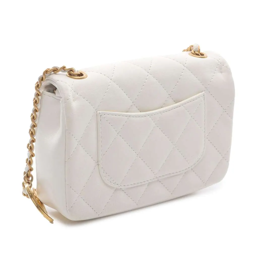 Chanel Mini Rectangular Quilted Lambskin Heart Charms Flap White Leather Very good - Back View