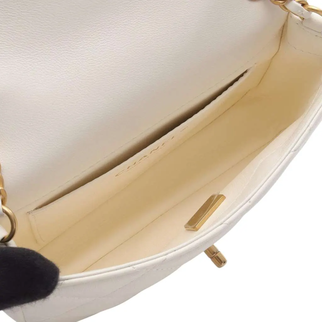 Chanel Mini Rectangular Quilted Lambskin Heart Charms Flap White Leather Very good - Inside View