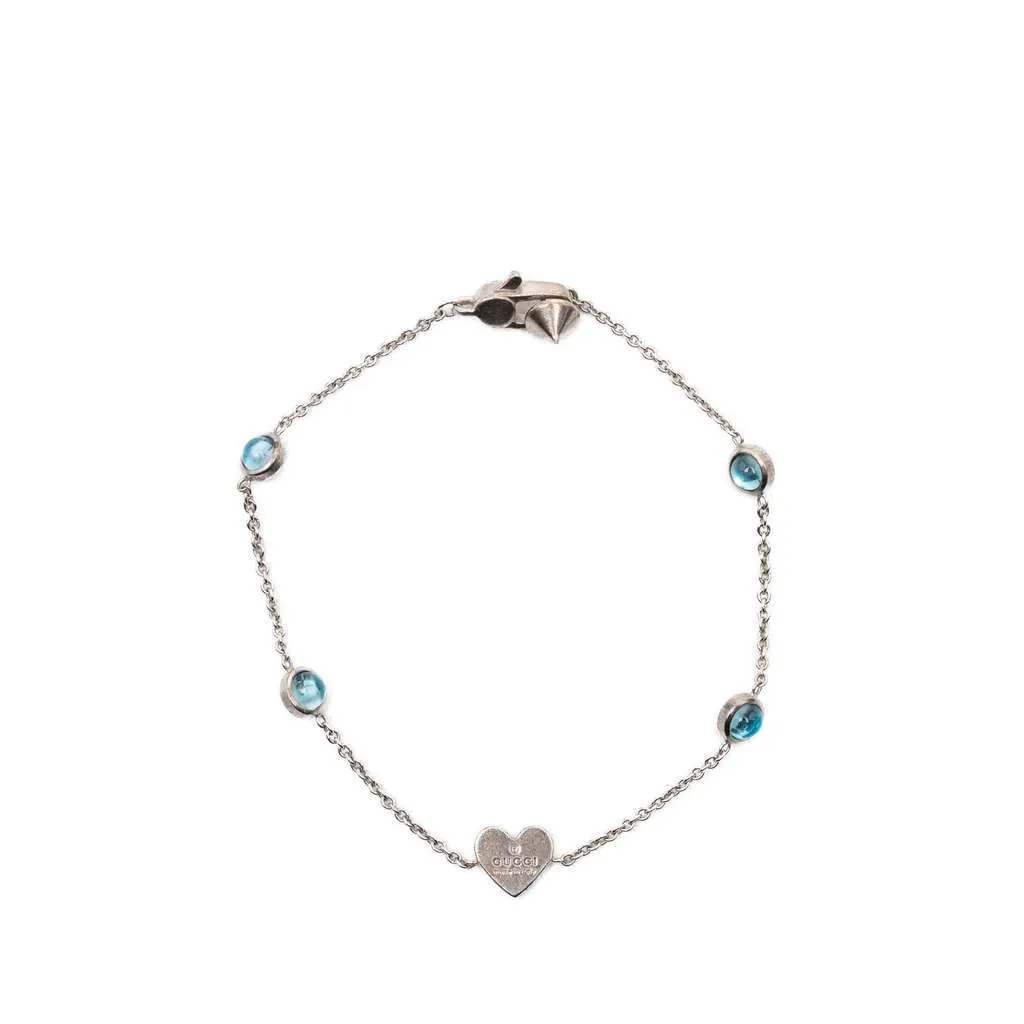 Gucci Sterling Silver Crystal Heart Station Bracelet Silver Silver Very good - Front View